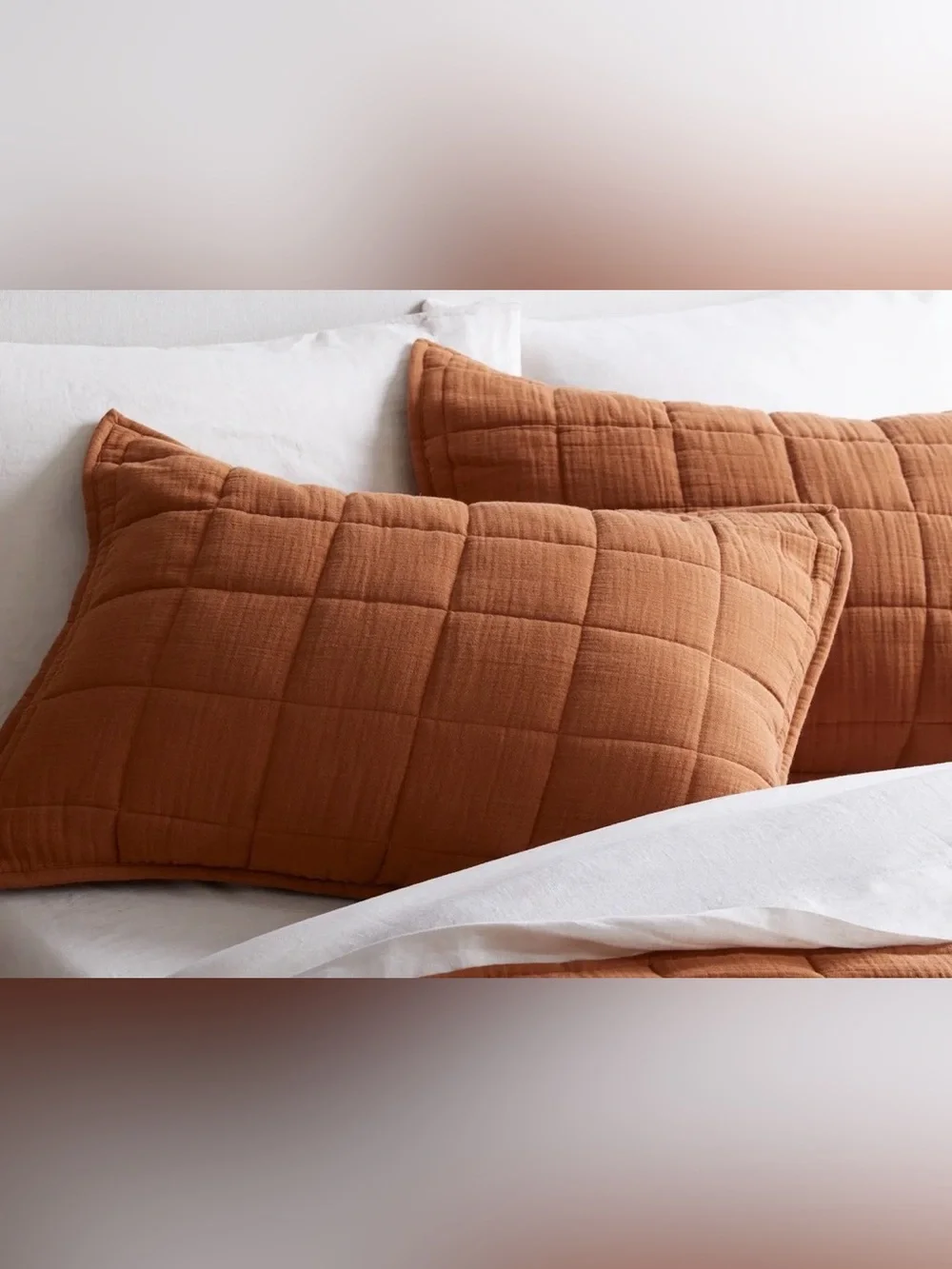 Quince Organic Cotton Gauze Box Quilt Sham Set, King (Terracotta)